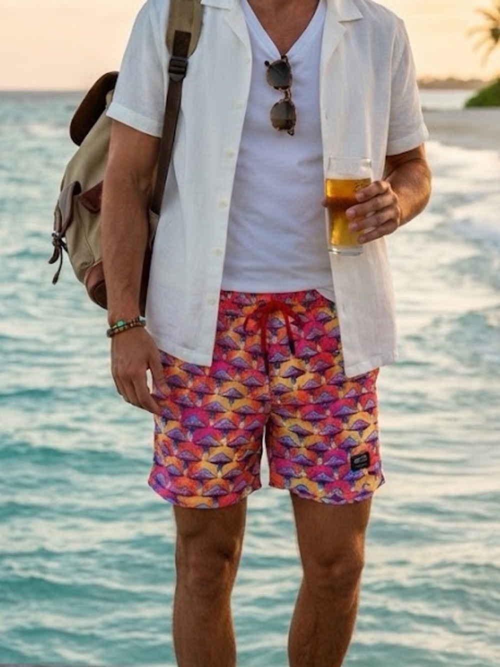 WESC Pink & Orange Mushroom Print Shorts